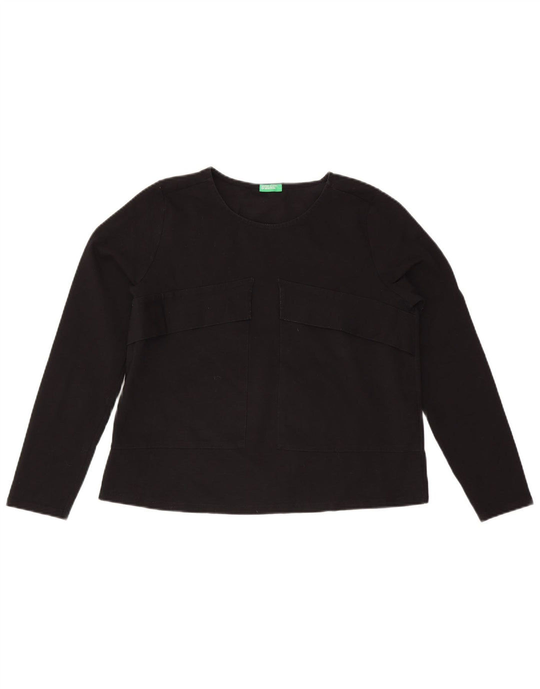 BENETTON Dame Oversized Top Langærmet UK 10 Small Black Bomuld