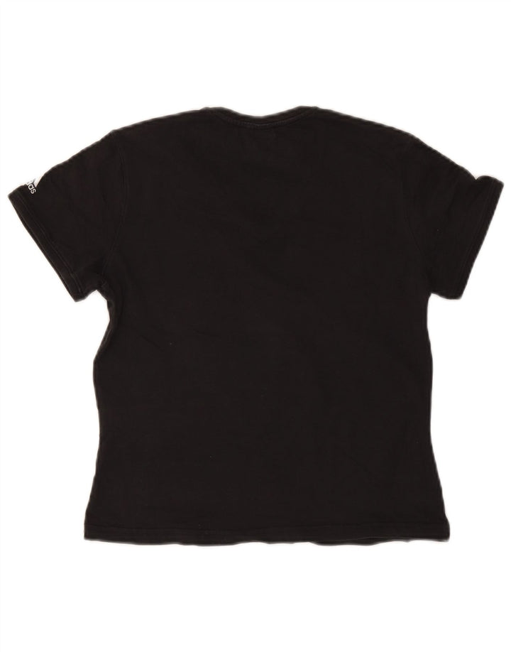 ADIDAS Dame Crop Grafisk T-Shirt Top UK 14 Medium Sort Bomuld