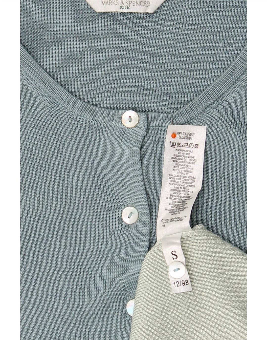 Marks & Spencer Dame Cardigan Sweater UK 16 Large Blue Colourblock Silke