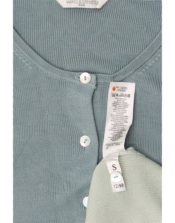 Marks & Spencer Dame Cardigan Sweater UK 16 Large Blue Colourblock Silke
