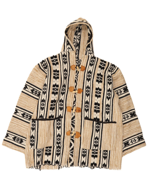 Vintage Womens Hooded Cardigan Sweater UK 20 2XL Beige Fair Isle