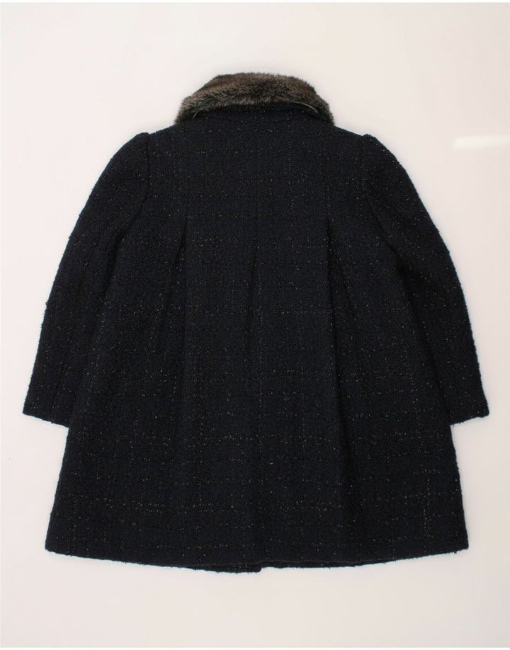 MONSOON Girls Overcoat 5-6 Years Navy Blue Flecked Polyamide