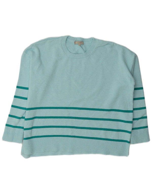 Hobbs sweater med rund hals til kvinder UK 18 XL turkis stribet bomuld
