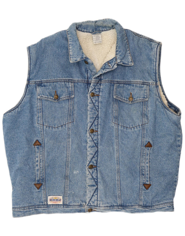 Vintage Herre Worker Wear Sherpa Denim Gilet UK 46/48 3XL Blå Bomuld