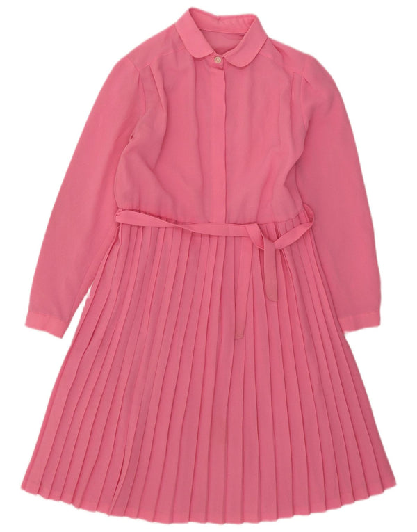 Vintage Dame Langærmet A-Line Kjole UK 10 Small Pink