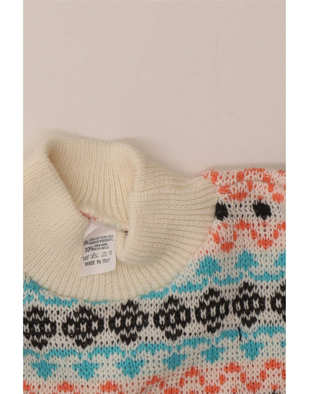 Vintage Herre Turtle Neck Jumper Sweater Medium Multicolored Fair Isle