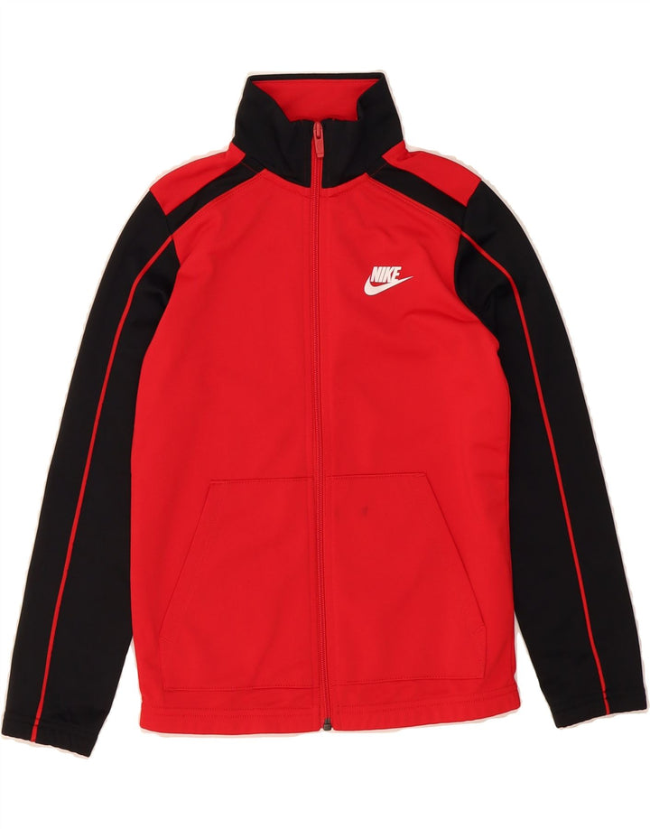 NIKE Boys Tracksuit Top Jacket 8-9 Years Small Red Colourblock Polyester Vintage Nike and Second-Hand Nike from Messina Hembry 