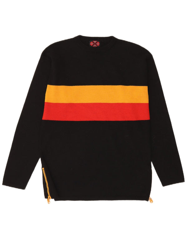 Soxo Mens Crew Neck Jumper Sweater XL Black Colourblock Wool