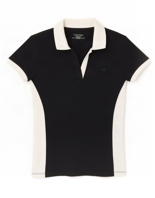Calvin Klein Dame Polo Shirt UK 6 XS Sort Colourblock Bomuld