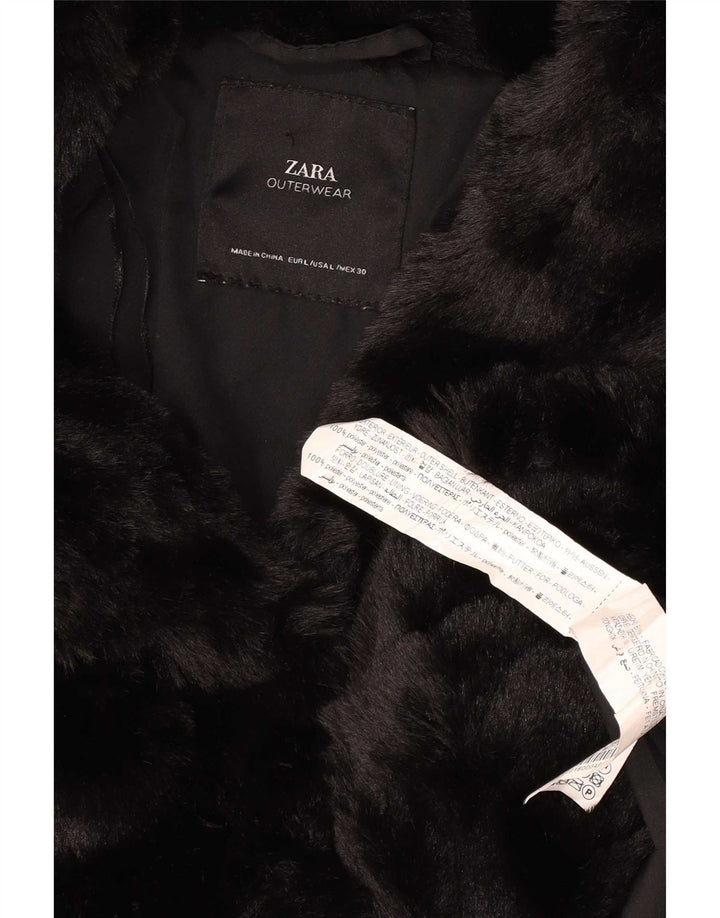 Zara Dame imiteret Pelsjakke UK 14 Stor Sort Polyester