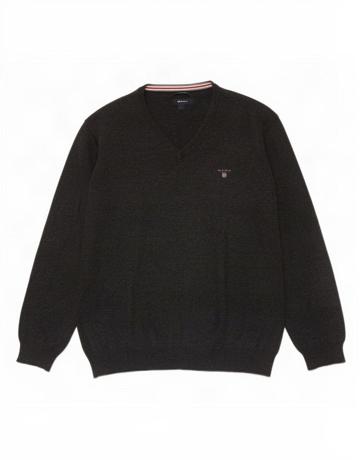 Gant Herre V-hals sweater Stor grå bomuld
