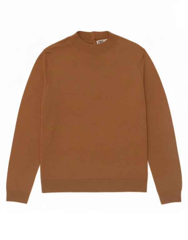 Zara Dame Turtle Neck Jumper Sweater UK 10 Small Brown Modal