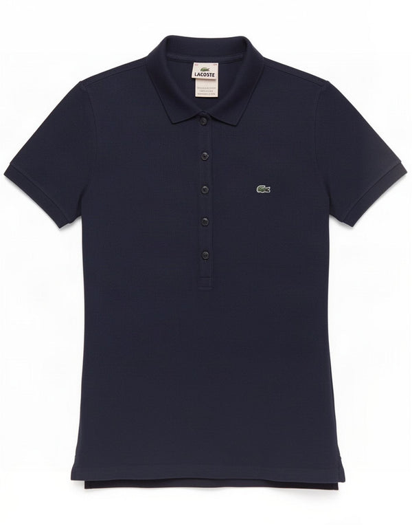 Lacoste Dame Polo Shirt EU 34 Small Navy Blue Cotton