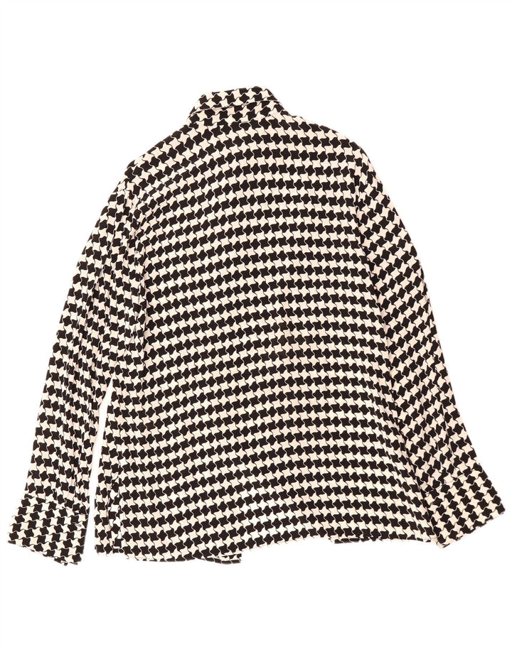 VINTAGE skjortebluse til kvinder IT 46 Stor sort Houndstooth Viscose
