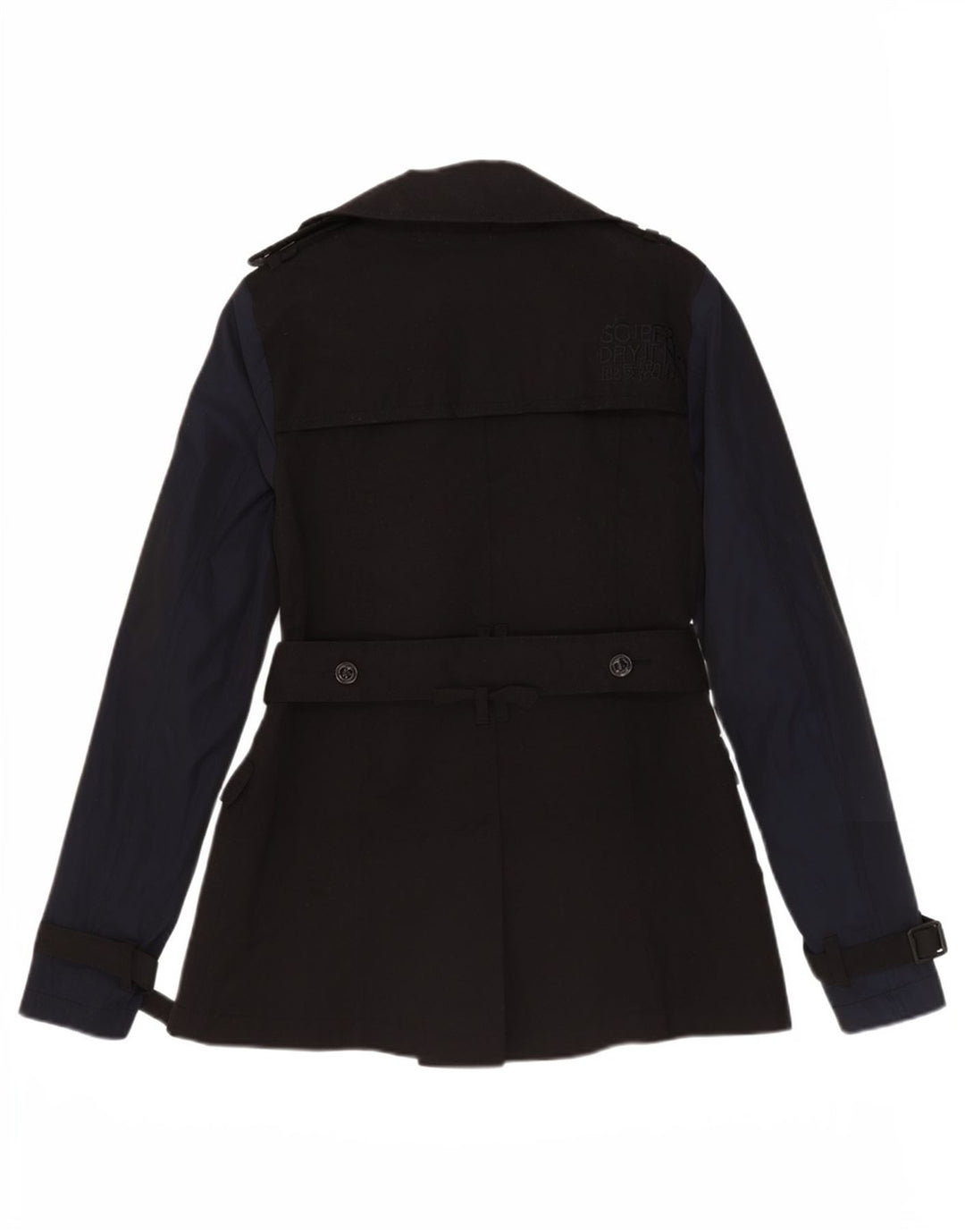 Superdry Trench Coat til kvinder UK 10 Small Black Colourblock Bomuld