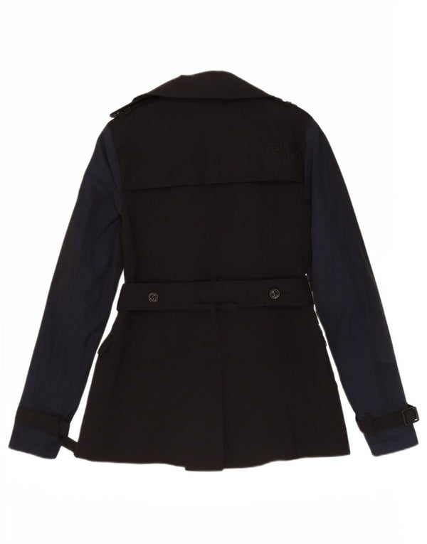Superdry Trench Coat til kvinder UK 10 Small Black Colourblock Bomuld