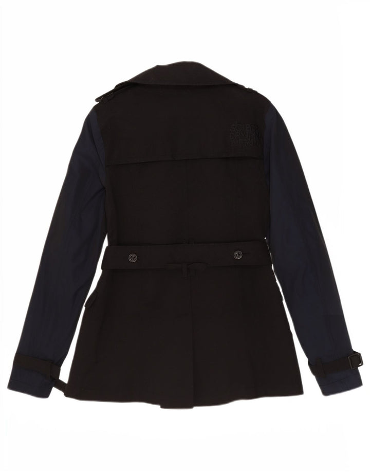 Superdry Trench Coat til kvinder UK 10 Small Black Colourblock Bomuld