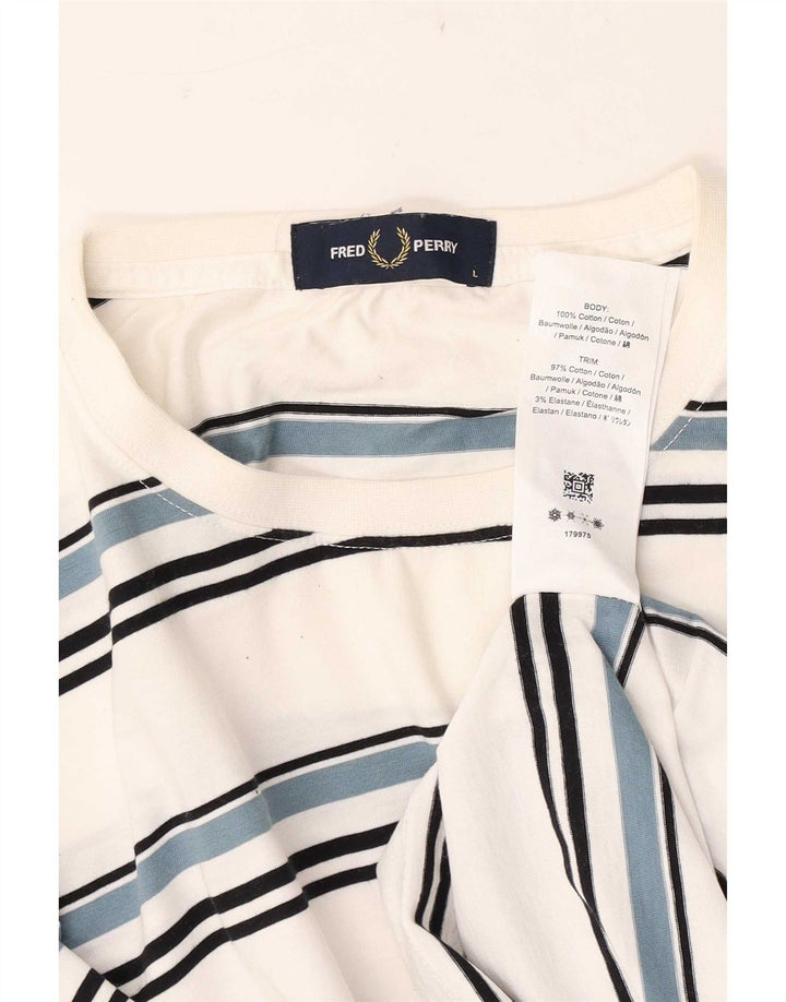 Fred Perry Herre T-shirt Top Stor hvid stribet bomuld