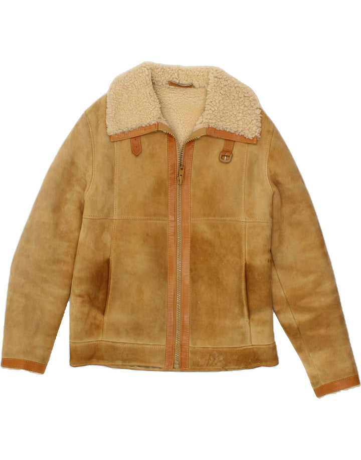 VINTAGE Herre Shearling Jacket UK 36 Small Beige Shearling