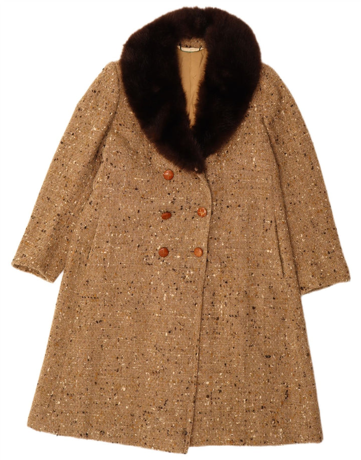 Vintage Dame Dobbeltradet Frakke UK 18 XL Beige Flecked