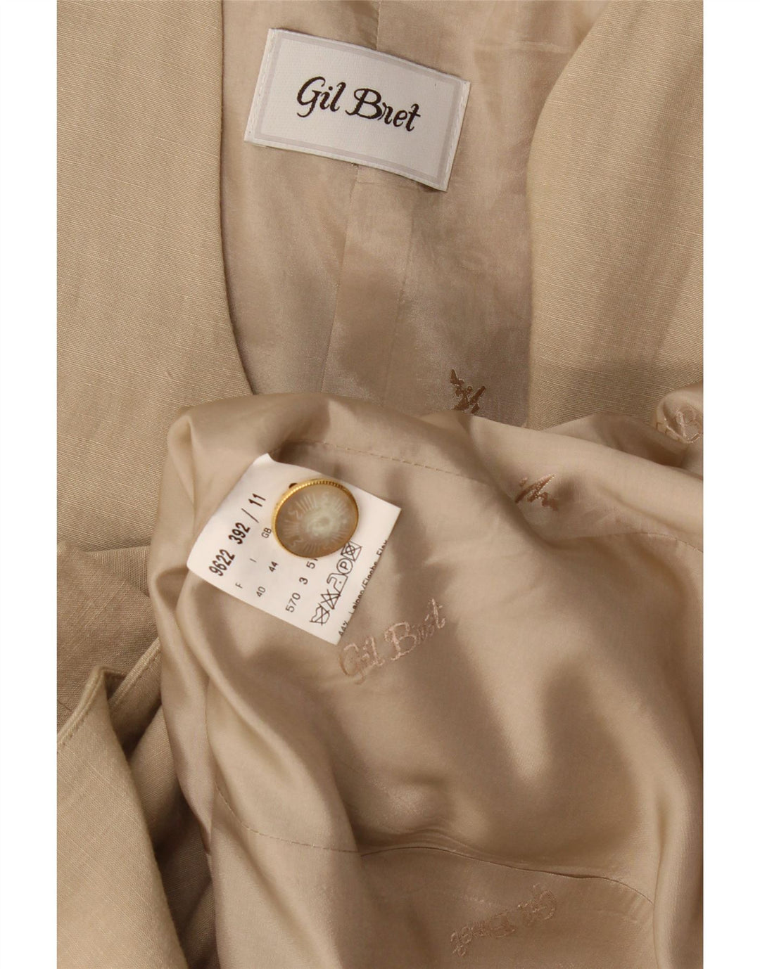 Gil Bret Dame 3 Button Blazer Jacket UK 12 Medium Beige Linen