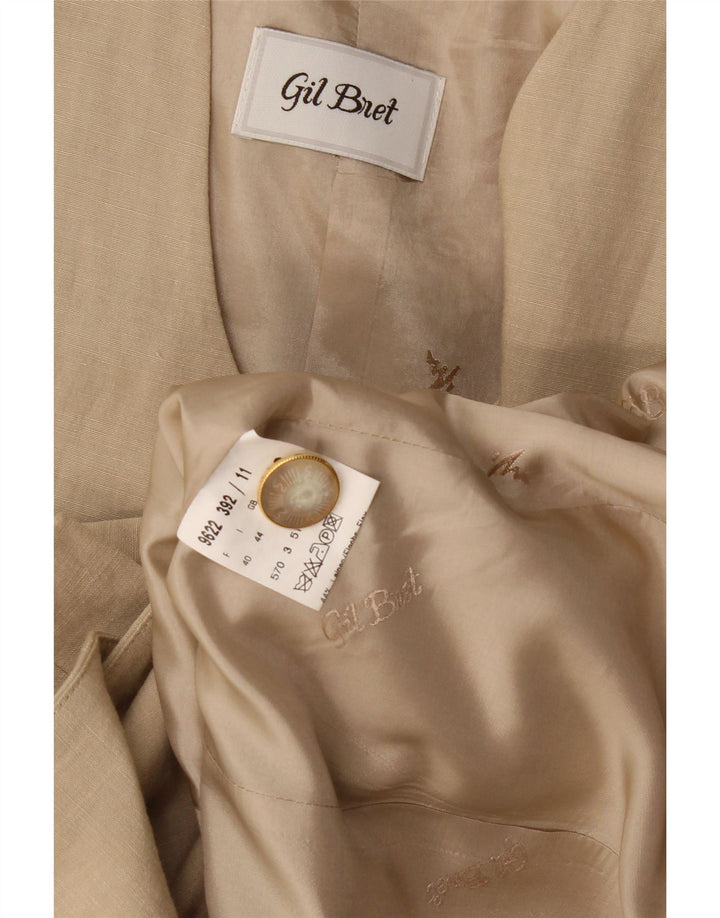 Gil Bret Dame 3 Button Blazer Jacket UK 12 Medium Beige Linen