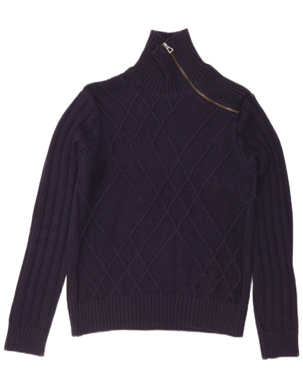 Nara Maglie Womens Zip Neck Jumper Sweater UK 14 Medium Navy Blue Wool
