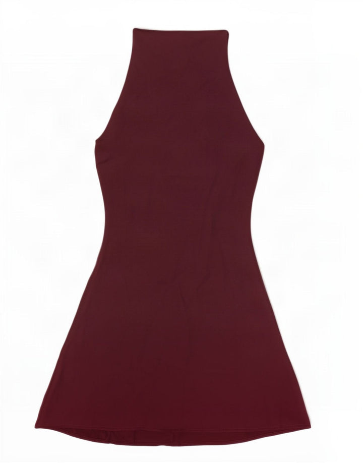 Zara Dame Halter Dress UK 10 Small Bourgogne Polyester