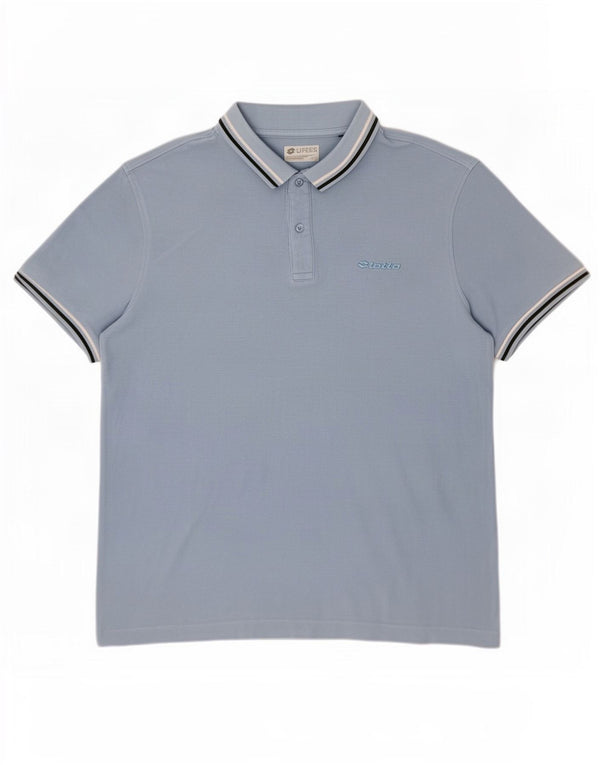 Lotto Mens Life's Polo Shirt Large Blue Striped Cotton
