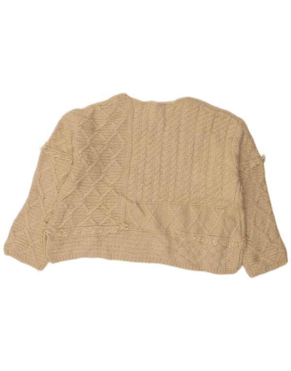 Zara Dame Oversized Crew Neck Jumper Sweater UK 16 Stor Beige Akryl