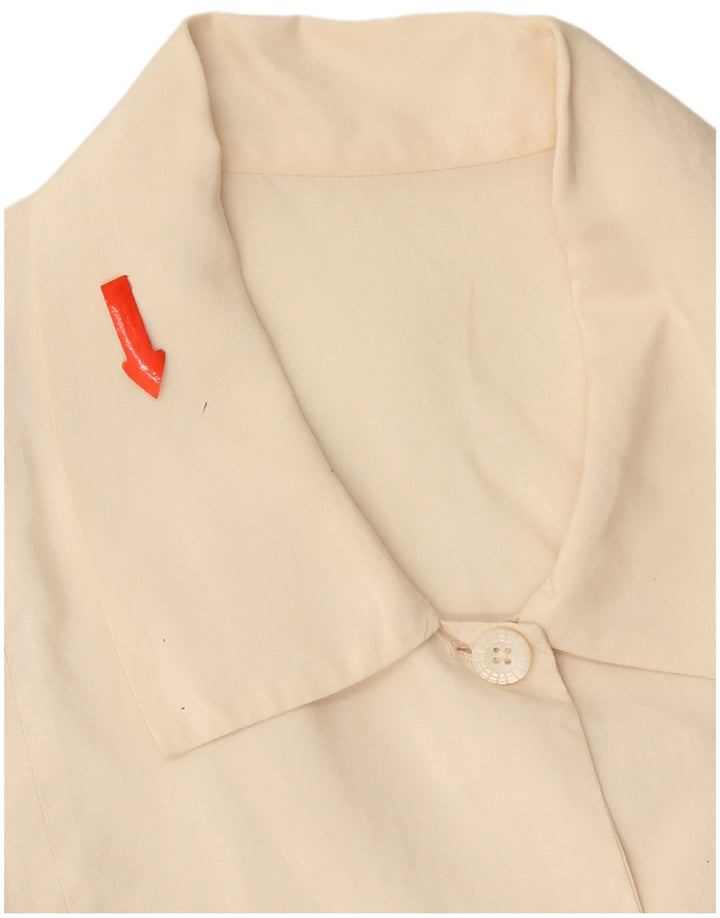Vintage Dame Crop Shirt Bluse UK 14 Medium Beige
