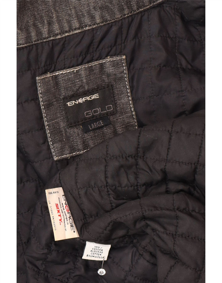 Energie Herre Denim Jacket UK 40 Stor Grå Colourblock Bomuld