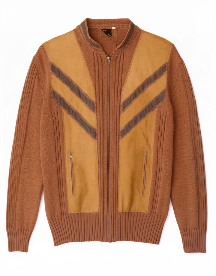 Vintage Herre Cardigan Sweater IT 56 2XL Brun Colourblock Uld