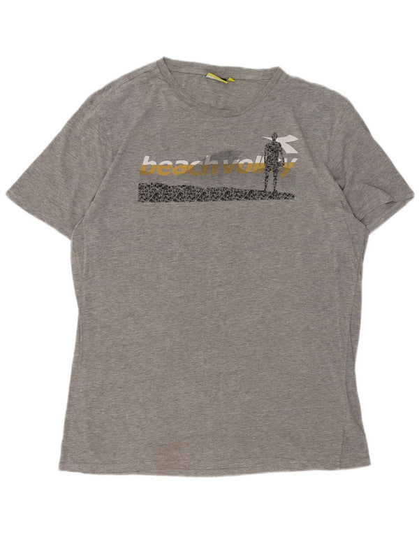 DIADORA Herre grafisk T-shirt Top XL Grå Flecked Bomuld
