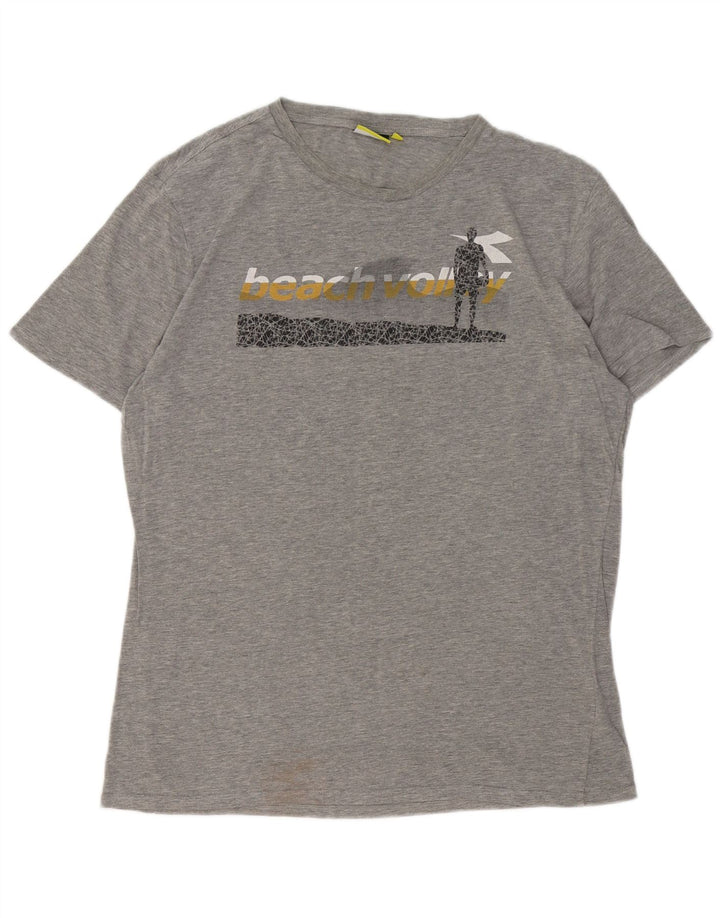 DIADORA Herre grafisk T-shirt Top XL Grå Flecked Bomuld