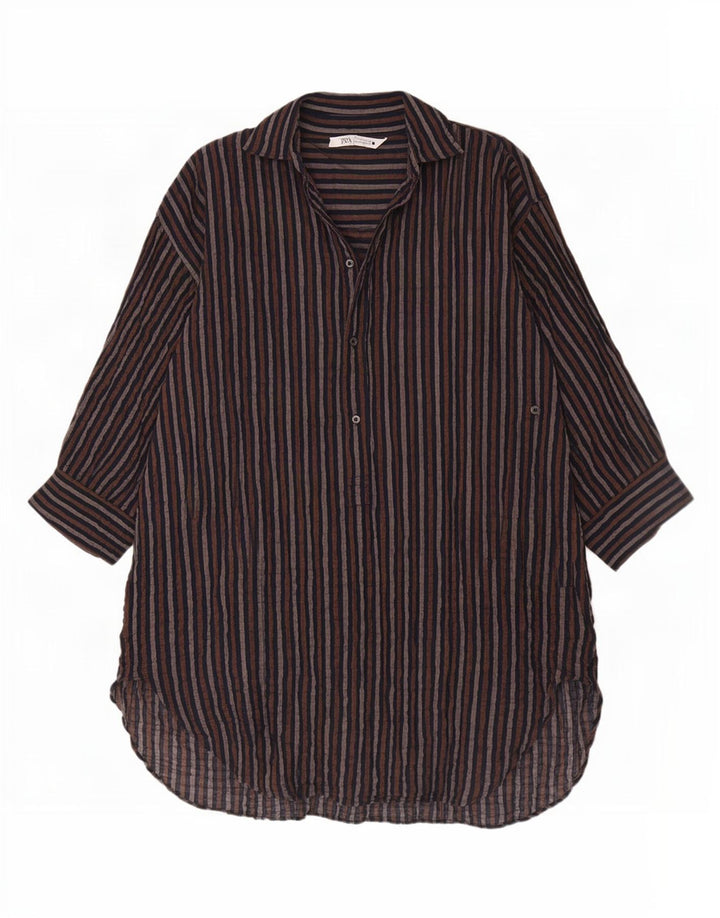 Zara Kvinders Oversized Pullover Skjortekjole UK 6 XS Flerfarvet Stribet