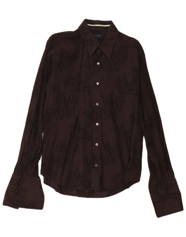 Ted Baker Mens Formal Shirt Size 4 Large Burgundy Paisley Cotton