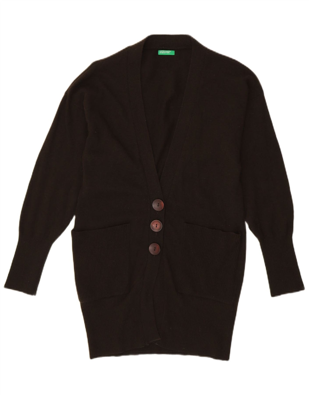 BENETTON Womens Longline Cardigan Sweater UK 10 Small Brown Wool