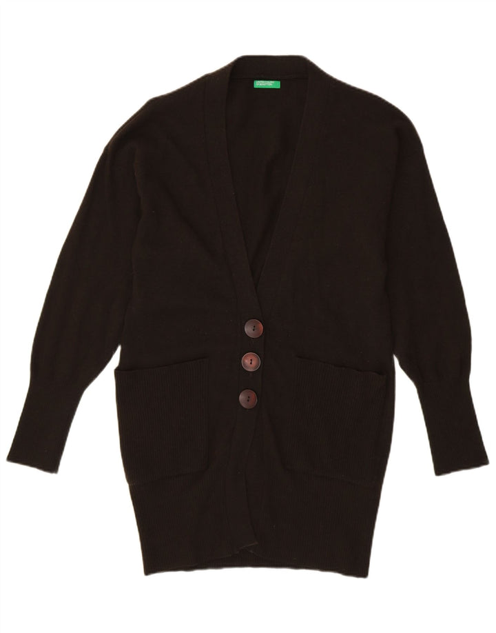 BENETTON Womens Longline Cardigan Sweater UK 10 Small Brown Wool