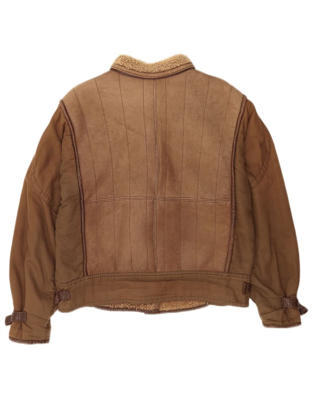 Vintage Dame Sherpa Oversized Læderjakke IT 46 Stor Brun