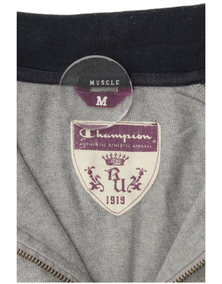 Champion Womens Muscle Graphic Zip Neck Sweatshirt Jumper UK 14 Medium Grey