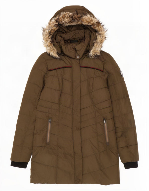 Superdry Polstret hættejakke til kvinder UK 10 Small Khaki Polyester