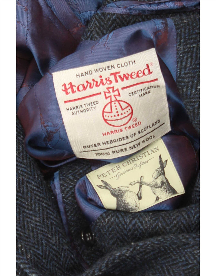 Harris Tweed Herre 2 Button Blazer Jacket UK 38 Medium Navy Blue Herringbone