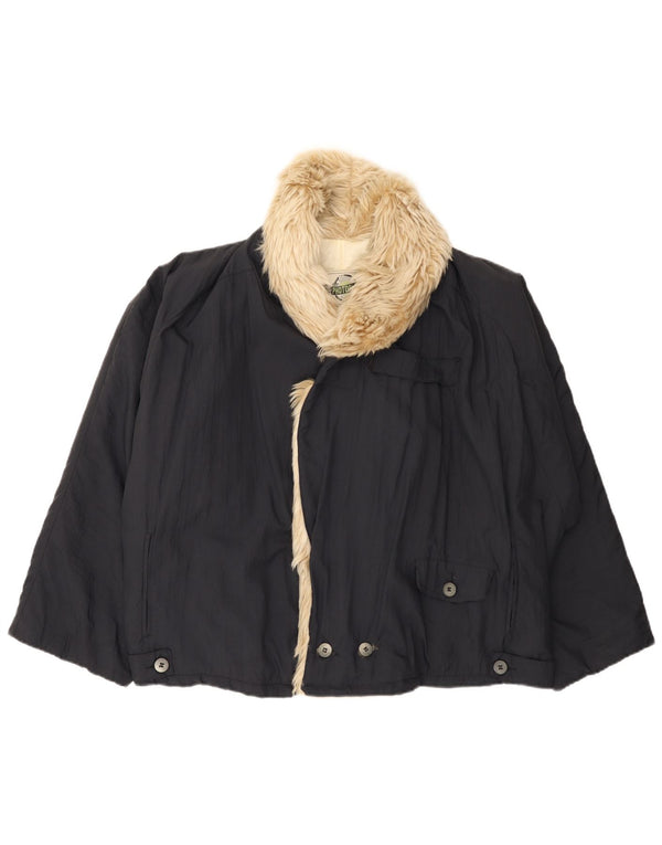 Vintage Herre Dobbeltradet Loose Fit Bomber Jacket UK 38 Medium Navy Blue