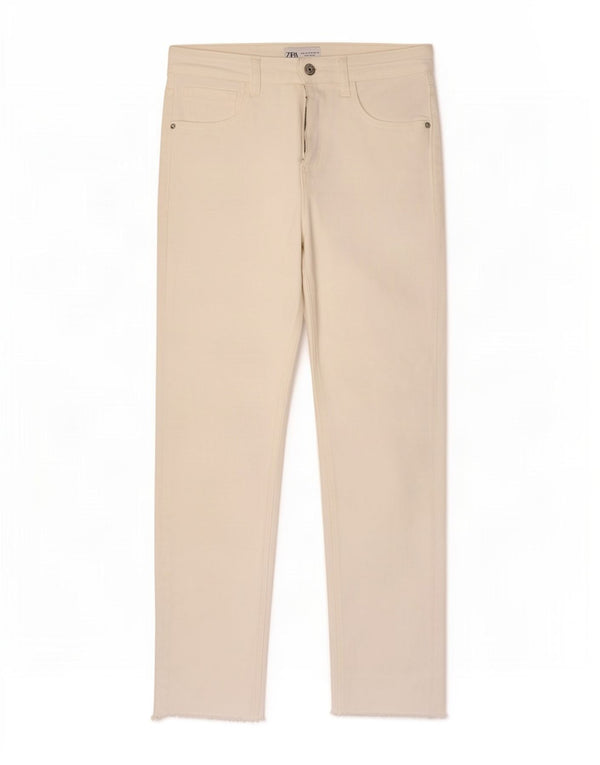 Zara Dame Jeans med høj talje EU 36 XS W26 L27 Hvid Bomuld