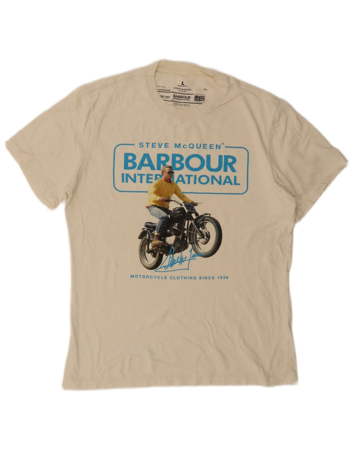 Barbour Herre Steve McQueen Grafisk T-Shirt Top Large Off White