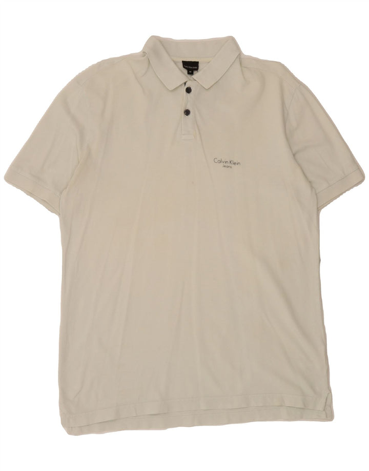 CALVIN KLEIN JEANS Mens Polo Shirt Medium White Cotton Vintage Calvin Klein Jeans and Second-Hand Calvin Klein Jeans from Messina Hembry 