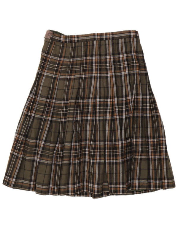 Vintage Kvinder Højtalje Plisseret A-Line Nederdel IT 46 Large W30 Khaki Check