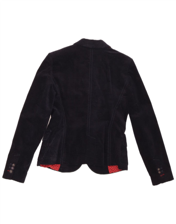 Zara Dame 2 Button Velvet Blazer Jacket UK 12 Medium Navy Blue Bomuld