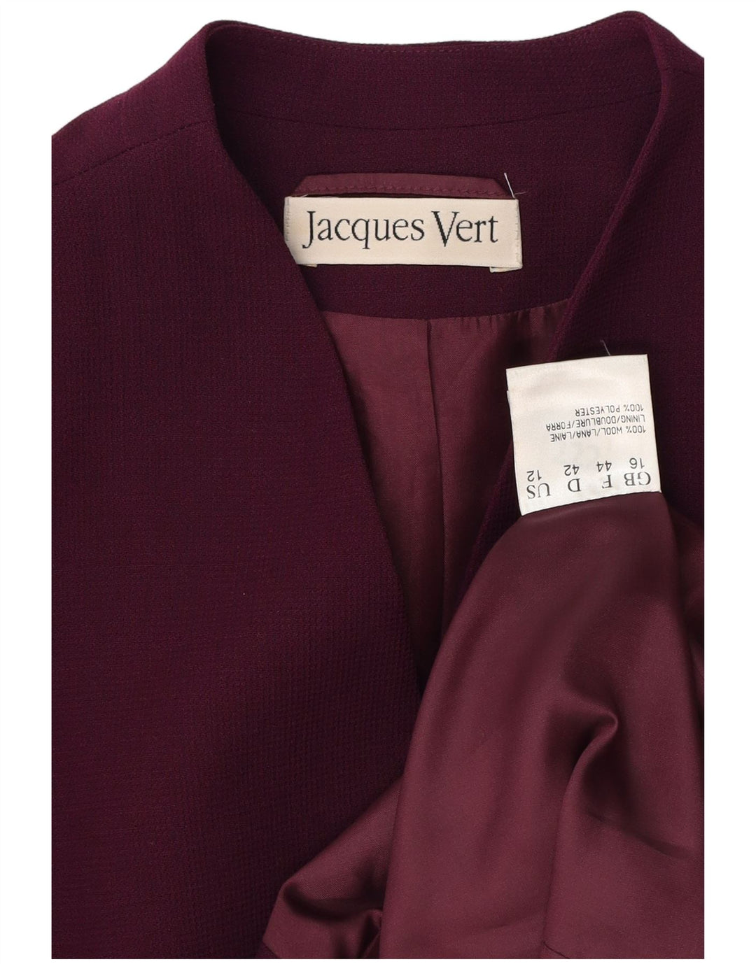 JACQUES VERT Dame 5-knaps blazerjakke UK 16 Large Purple New Wool